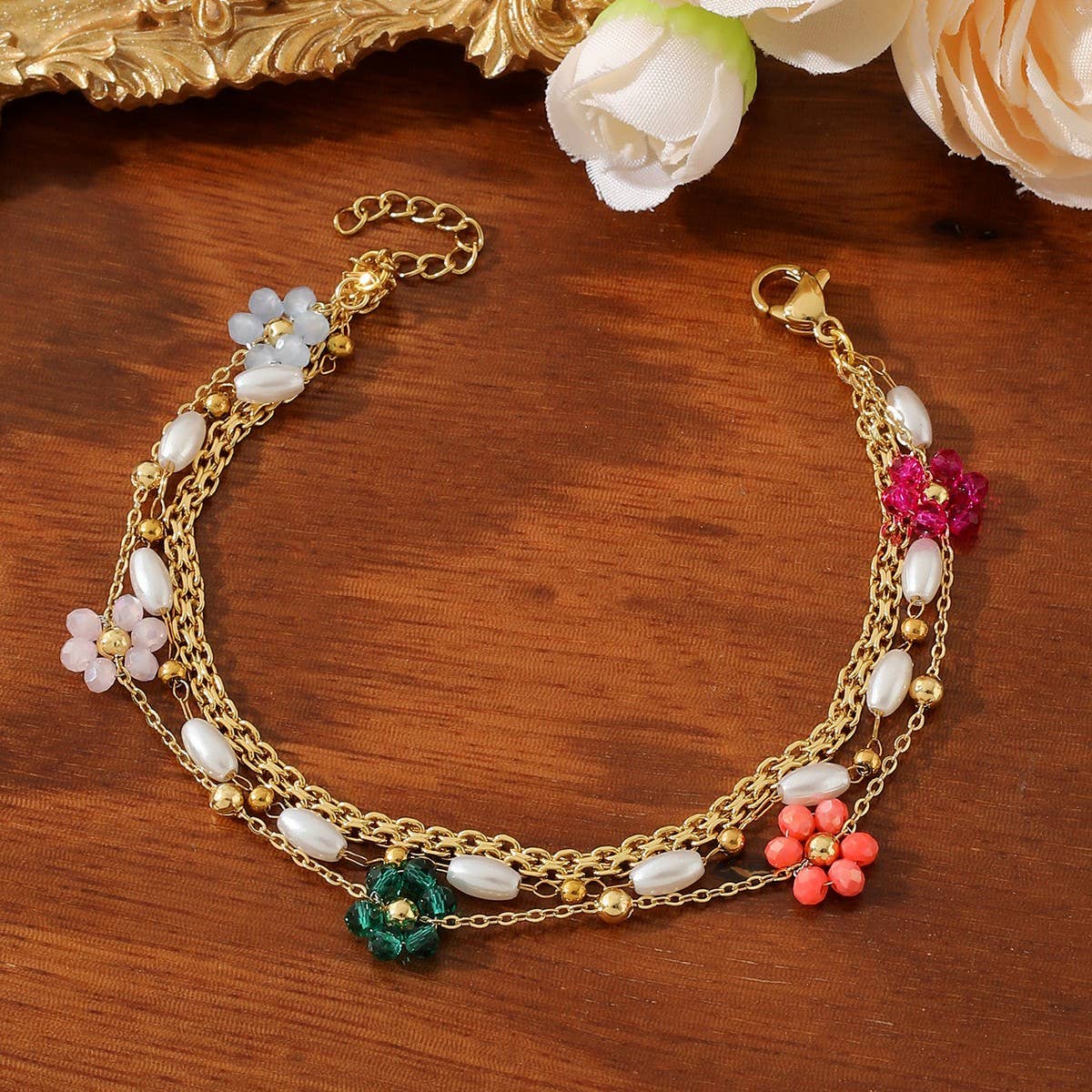 CRYSTAL PETALS 18K GOLD PLATED BRACELET