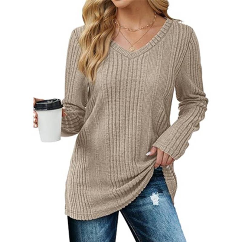 V-NECK KNITTED PIT STRIP BRUSHED LONG SLEEVE