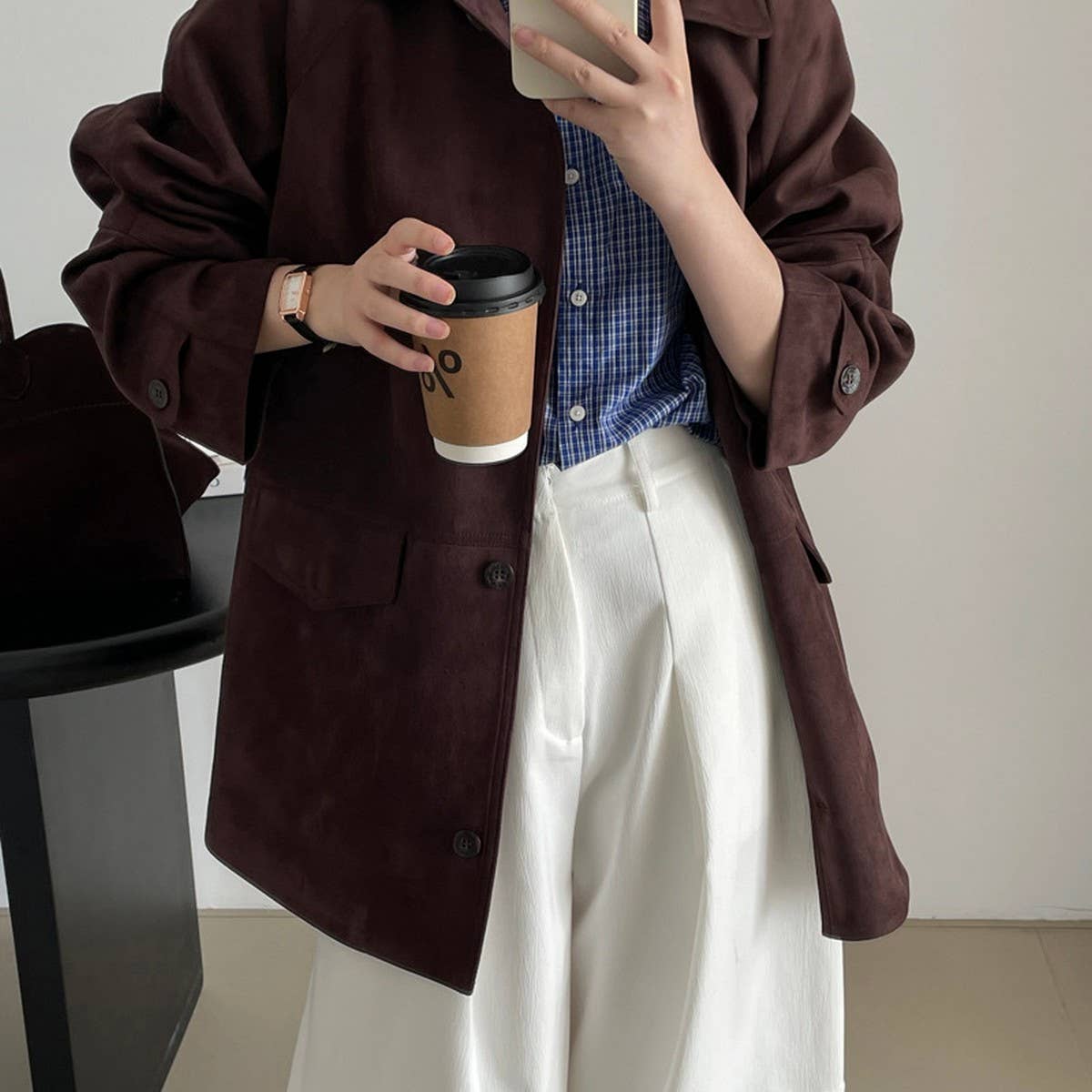 Vintage suede coat with loose lapels