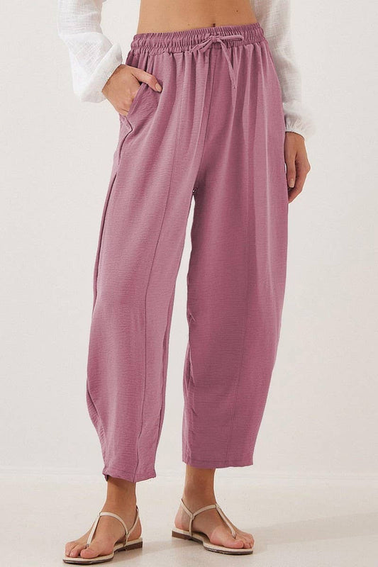 CWBLP01036_HIGH WAIST DRAWSTRING POCKET CROPPED PANTS