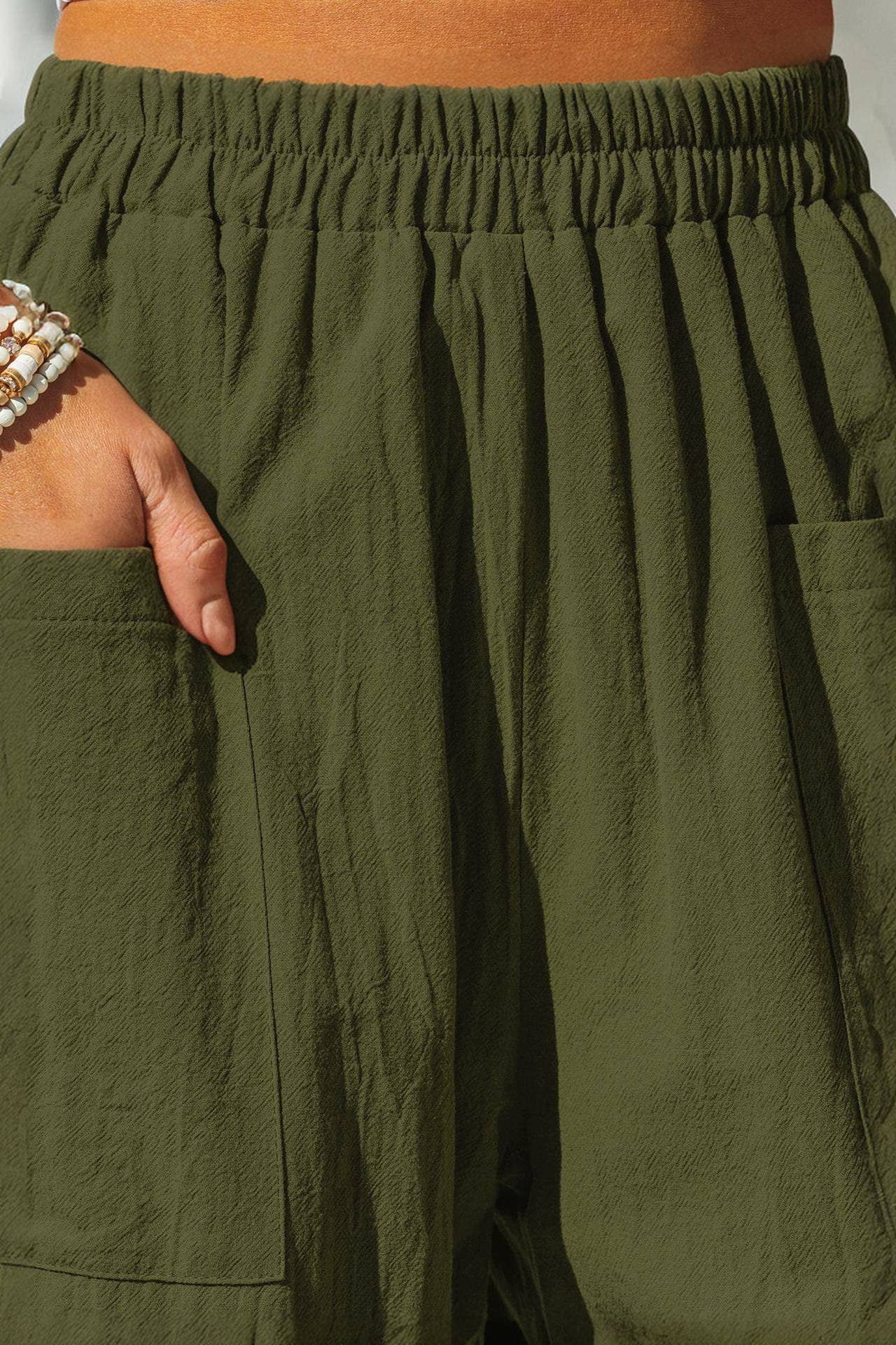 COTTON AND LINEN HOLIDAY STRETCH WAIST OVERALLS