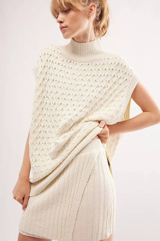 SOLID COLOR LOOSE WOOL VEST SKIRT TWO-PIECE SET