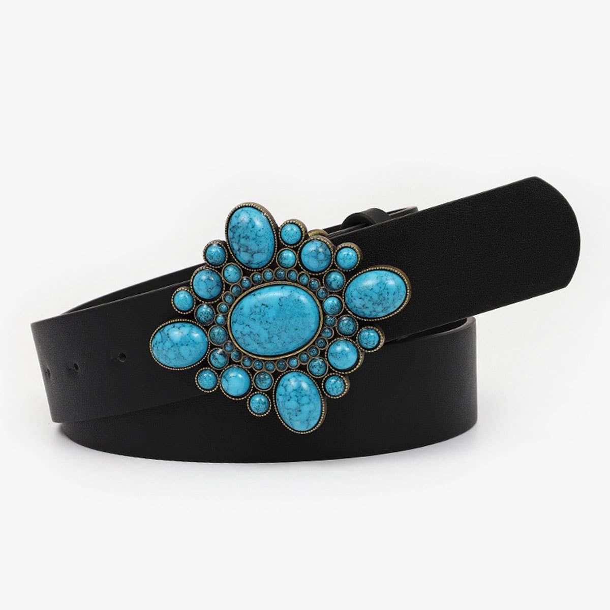 12KINDS TURQUOISE ALLOY BUCKLE BLACK VINTAGE BELT_CWABE0195