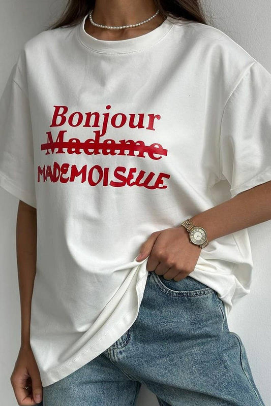 Cwtts1274_Round Neck Letter Print Loose T-Shirt Top