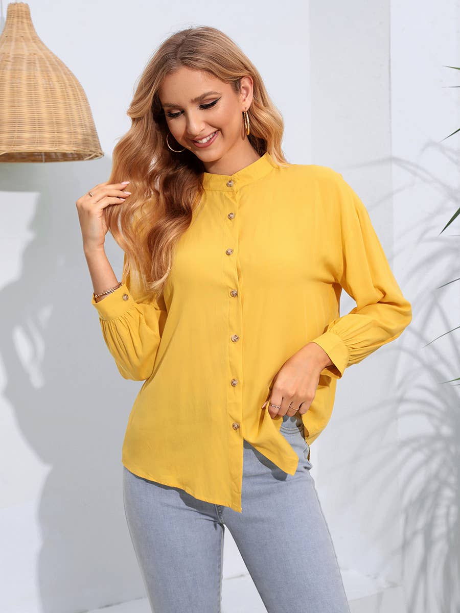 WOMEN'S  SOLID COLOR LONG SLEEVE CASUAL  SHIRT