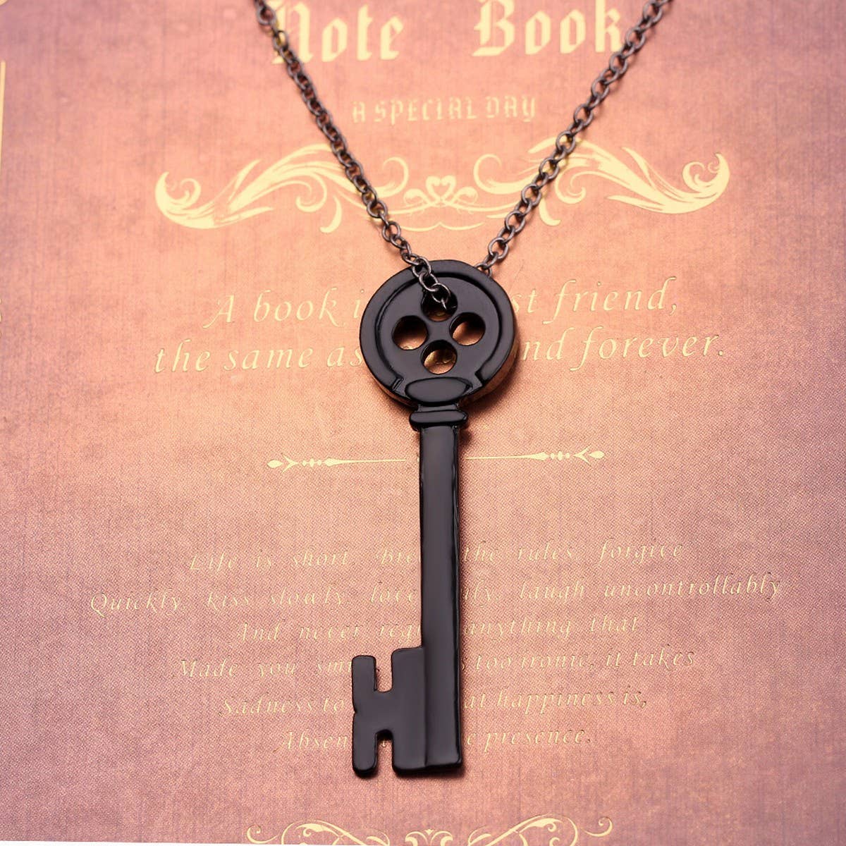VINTAGE PERSONALIZED BLACK KEY PENDANT NECKLACE