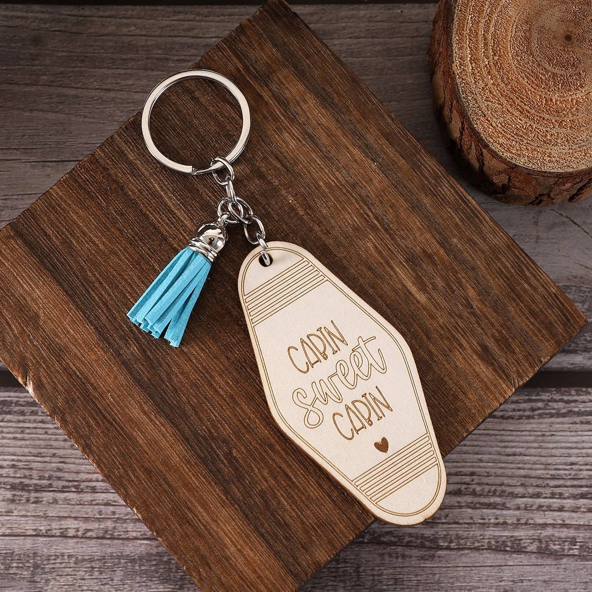 LETTER ENGRAVED WOODEN KEYCHAIN