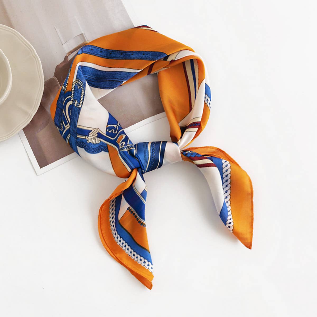 Geometric Floral Satin Square Scarf for Women