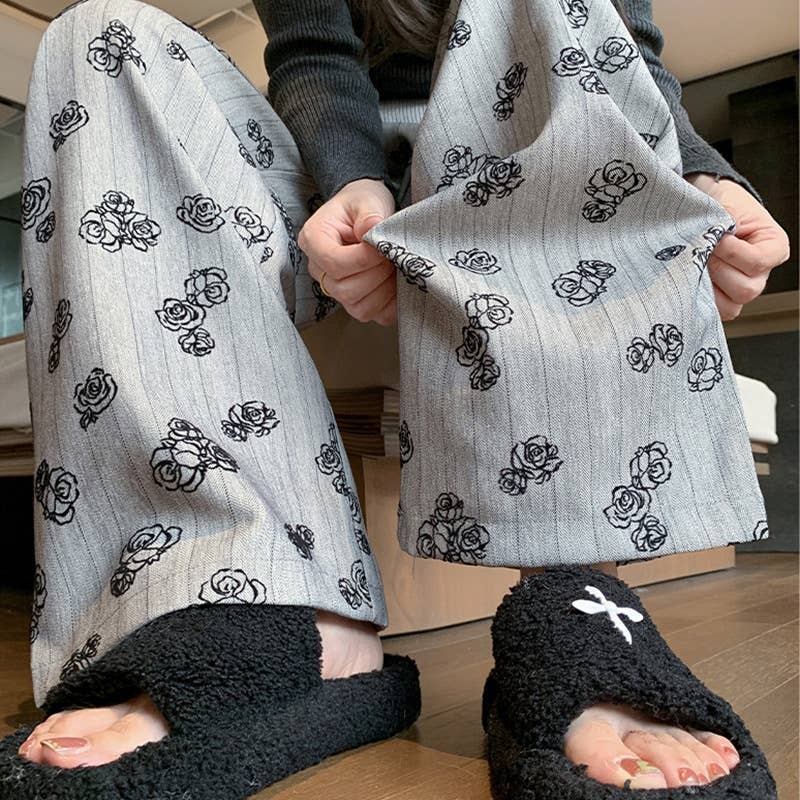 FLORAL PRINT ELASTIC WAIST STRAIGHT LEG PANTS