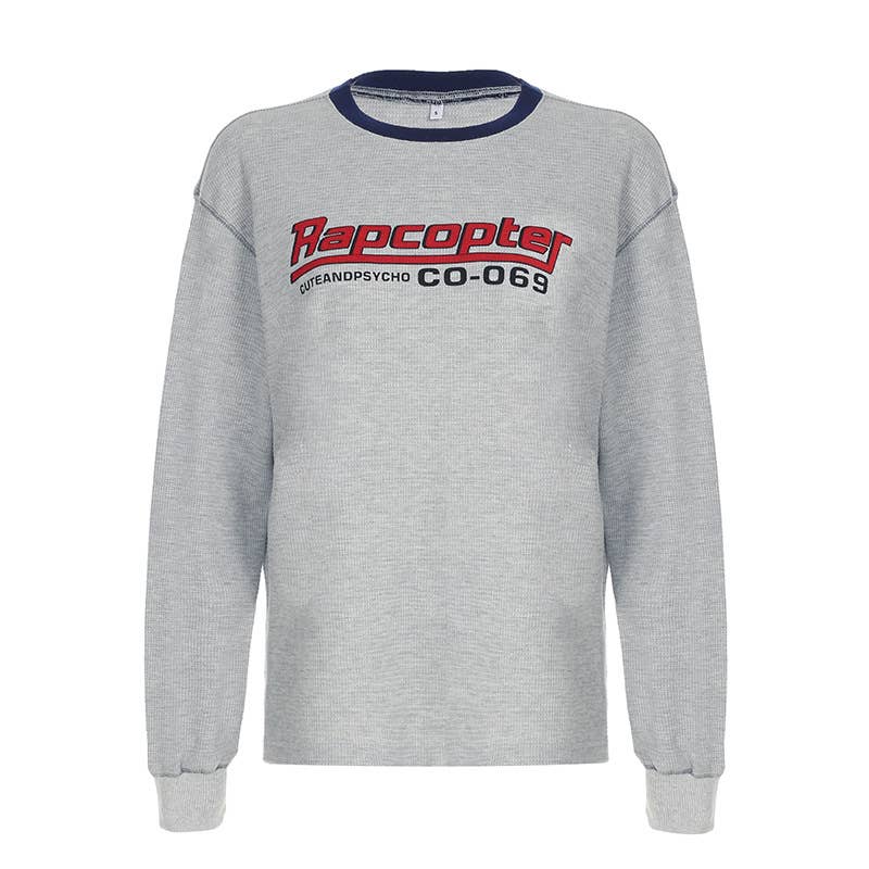 LETTER-PRINTED BRIGHT LINE ROUND NECK HOODIE