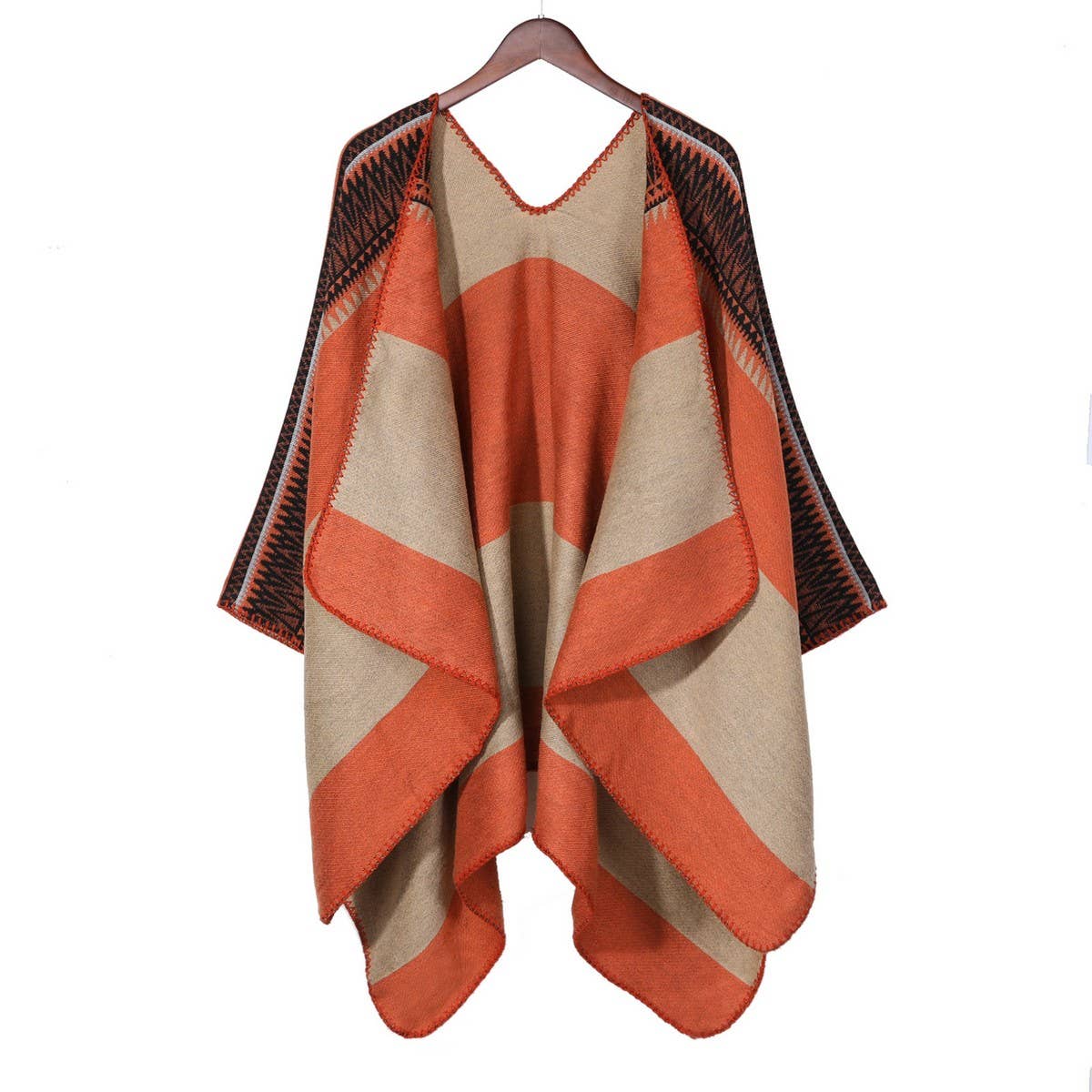 PRINTED DIAMOND LINE PATTERN BLANKET SHAWL CLOAK_CWASC0312
