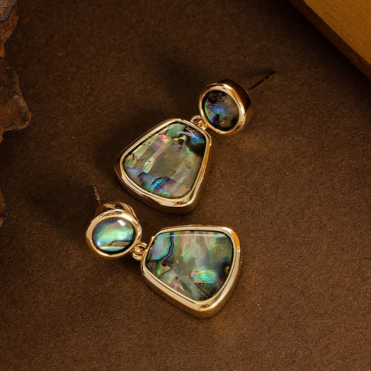 SILVER NEEDLE EARRINGS WITH NATURAL ABALONEPENDANT