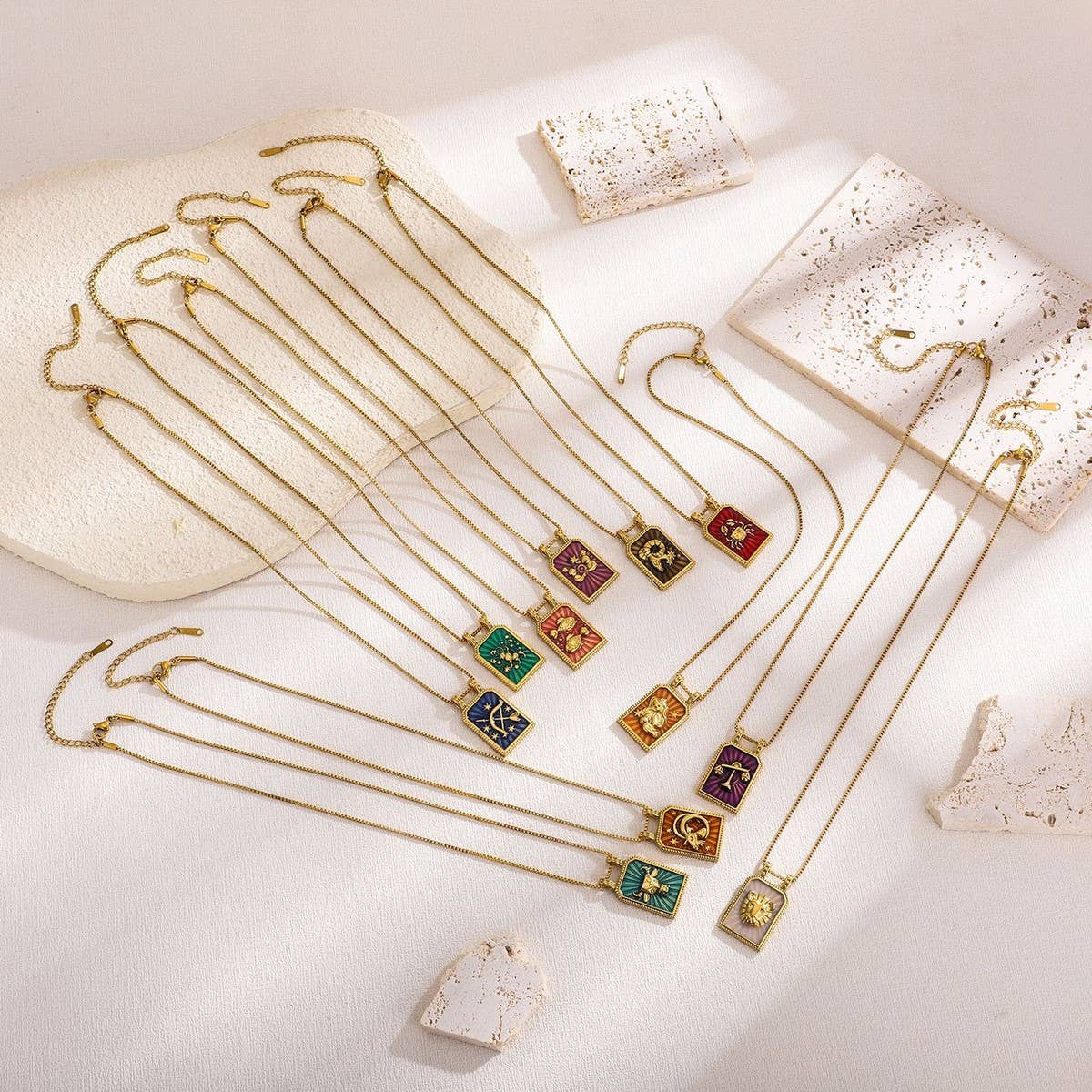 Vintage Square Zodiac Necklace with Enamel