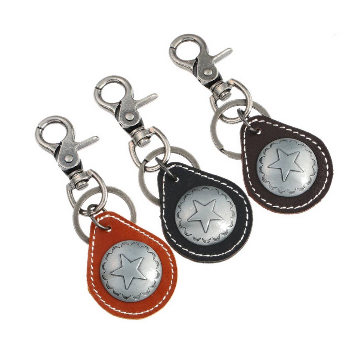 MEN'S FIVE-POINTED STAR ALLOY COWHIDE KEYCHAIN