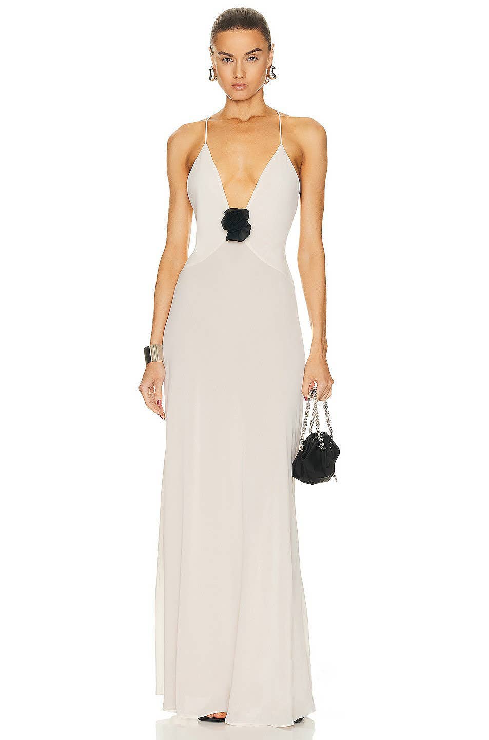 Solid-color French deep V-neck strapless dress