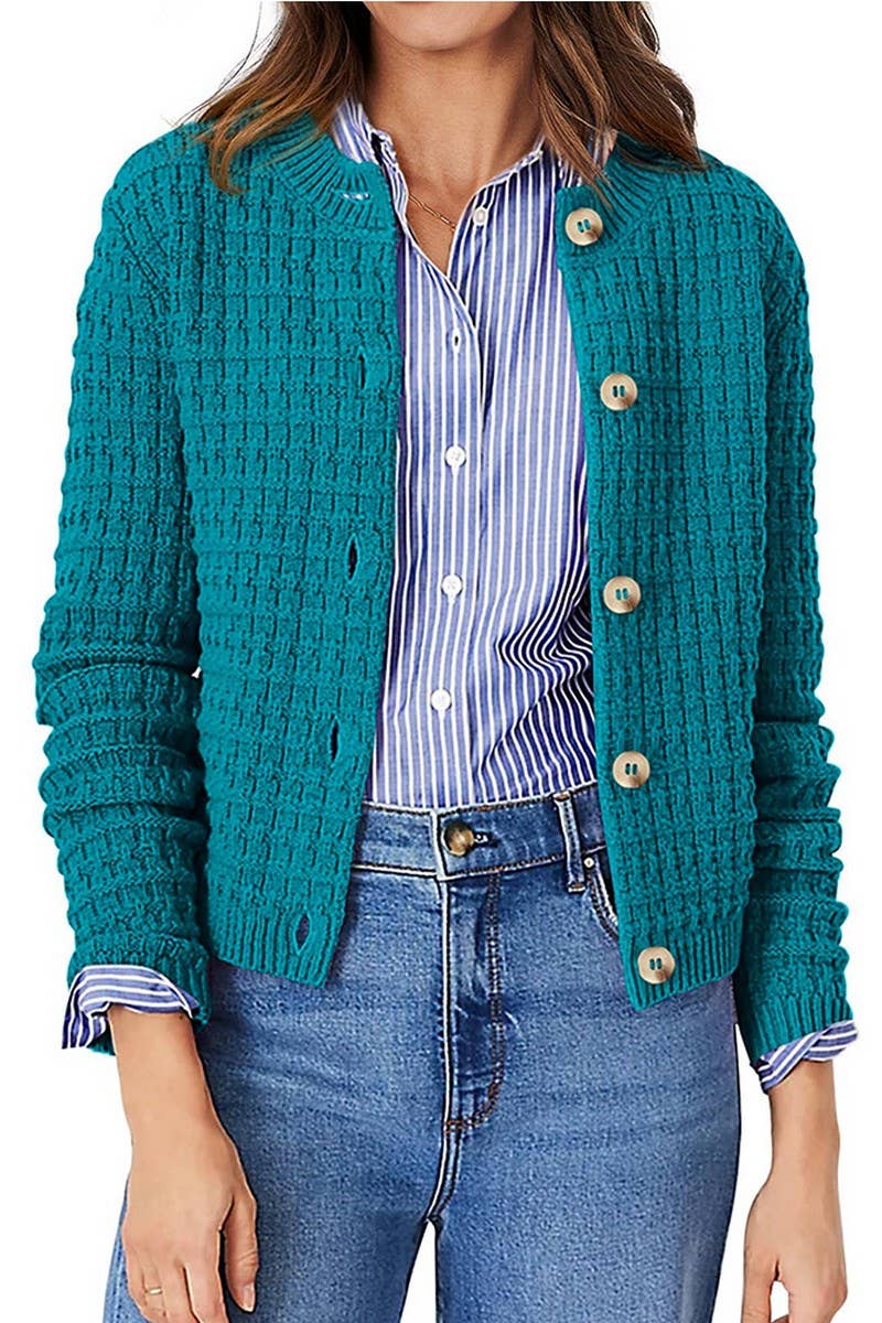 CWOCAL00612_SOLID COLOR KNIT CARDIGAN CASUAL SWEATER