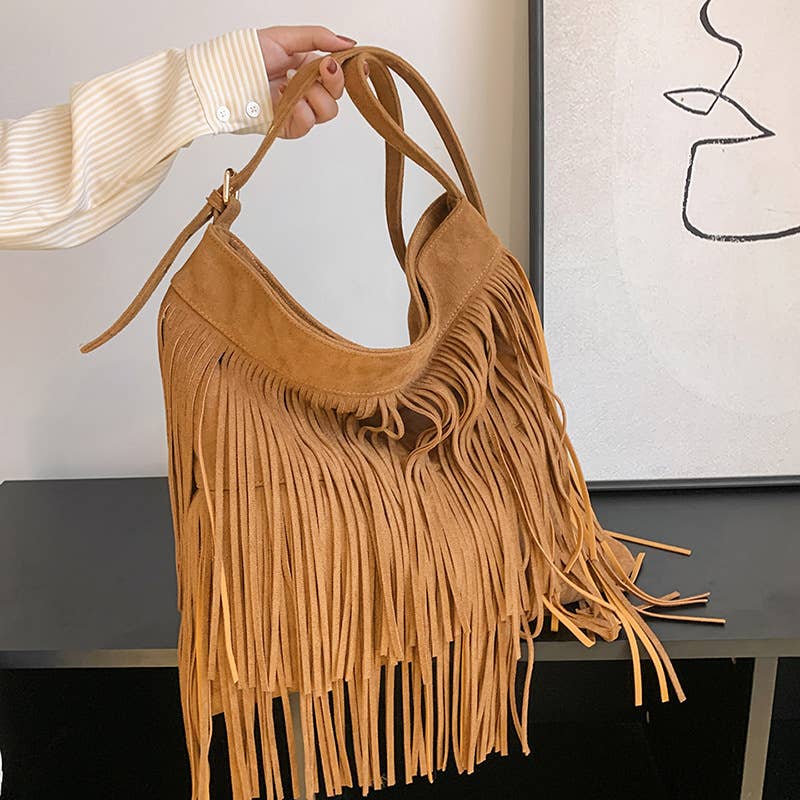 Fashionable fringed large-capacity crossbody bag