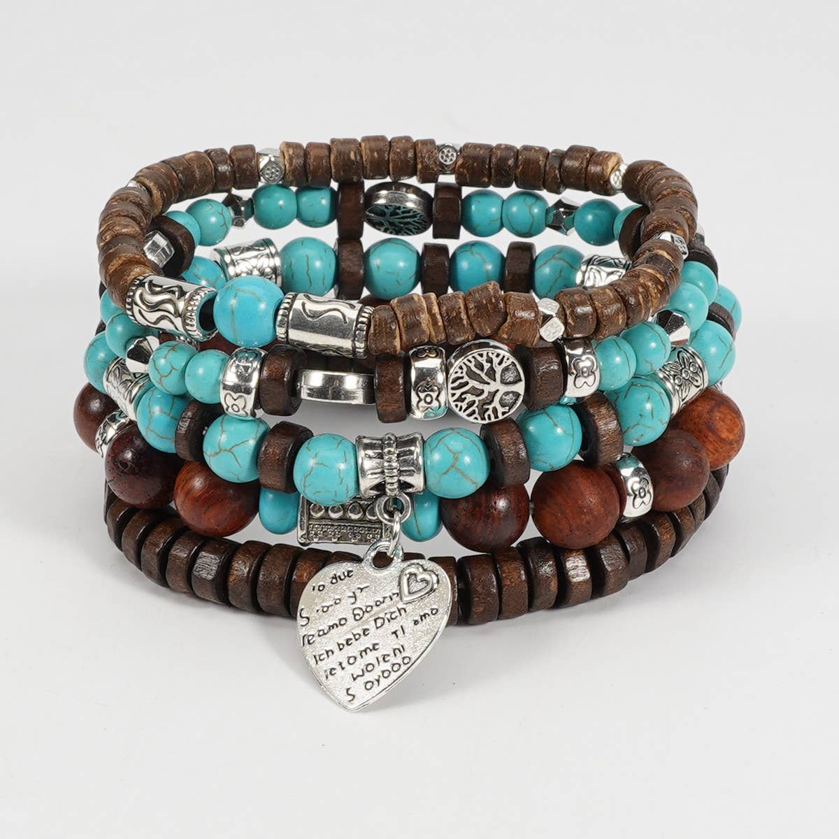 CWAJE05706_ELEPHANT HEART WOOD STRETCH BRACELET