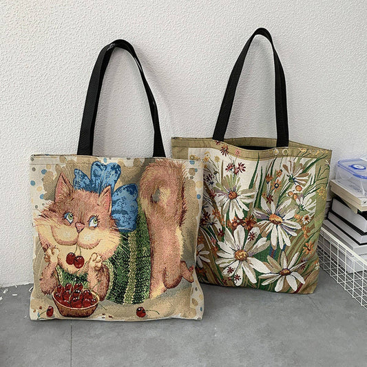 TOTE BAGS CANVAS WITH VINTAGE PRINTS_CWAB2063