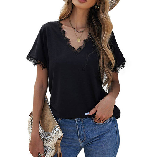 Sexy V-neck lace patchwork casual base