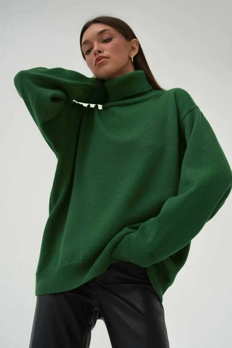 CWOSWL07653_LOOSE HALF-HIGH COLLAR SOLID COLOR SWEATER