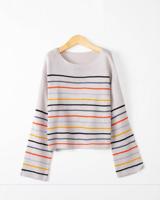 FASHION CASUAL STRIPED MATCHING COLOR SWEATER