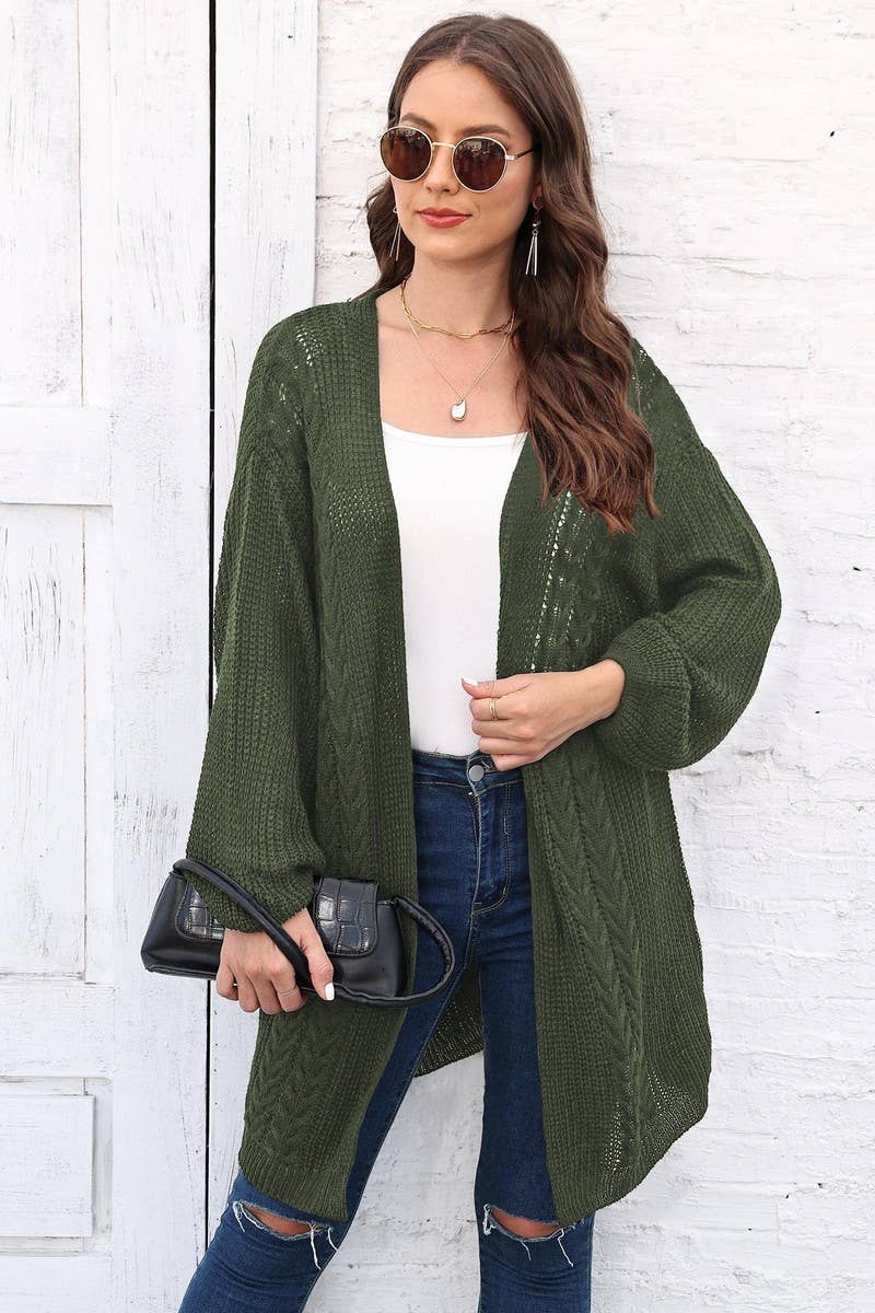 CWOSWL07343_WOMENLOOSE KNIT CARDIGAN SWEATER