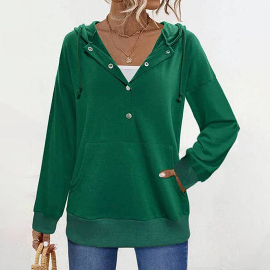 Pullover drawstring button pocket loose hoodie_cwohol0675