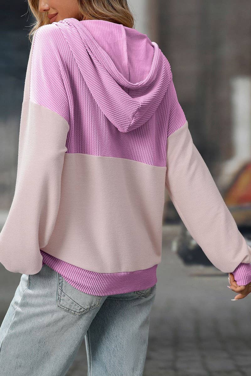 CWOHOL00601_COLORBLOCK TWIST STRIPE LOOSE HOODIE