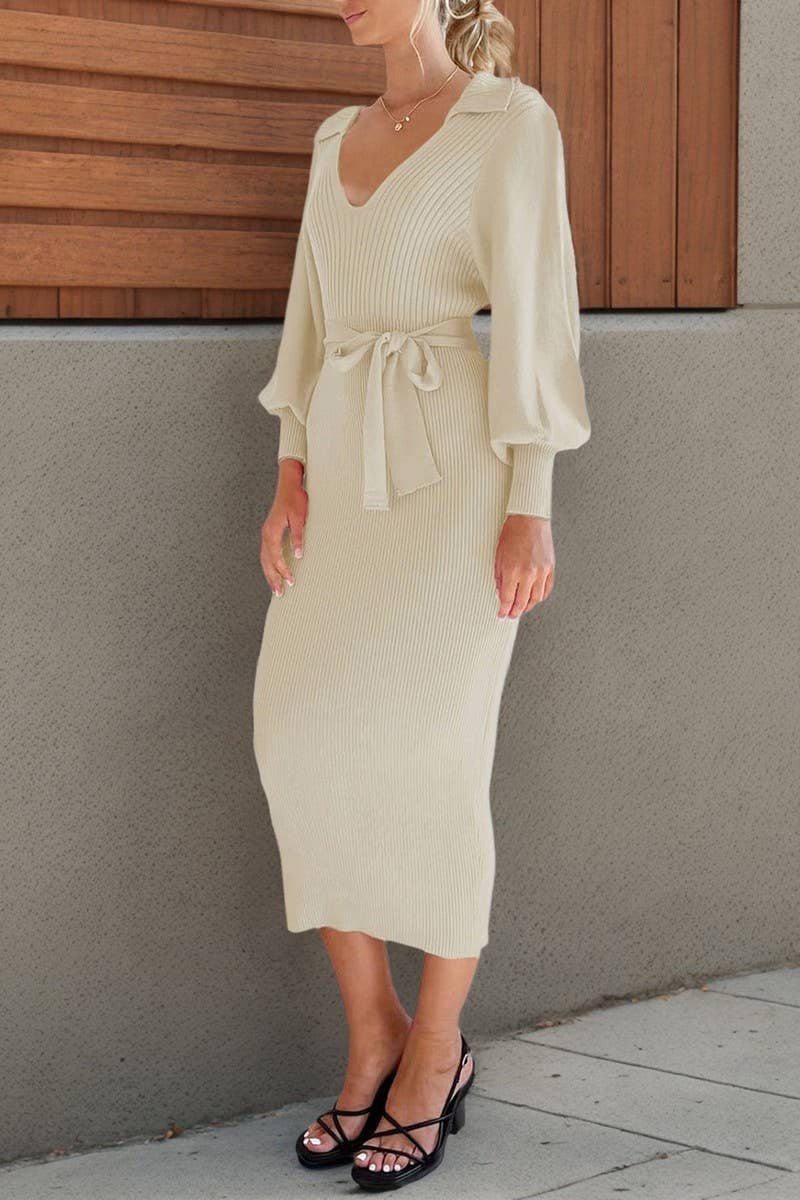 CWDMD4770_V-NECK COMMUTING KNITTED DRESS WITH TEMPERAMENT