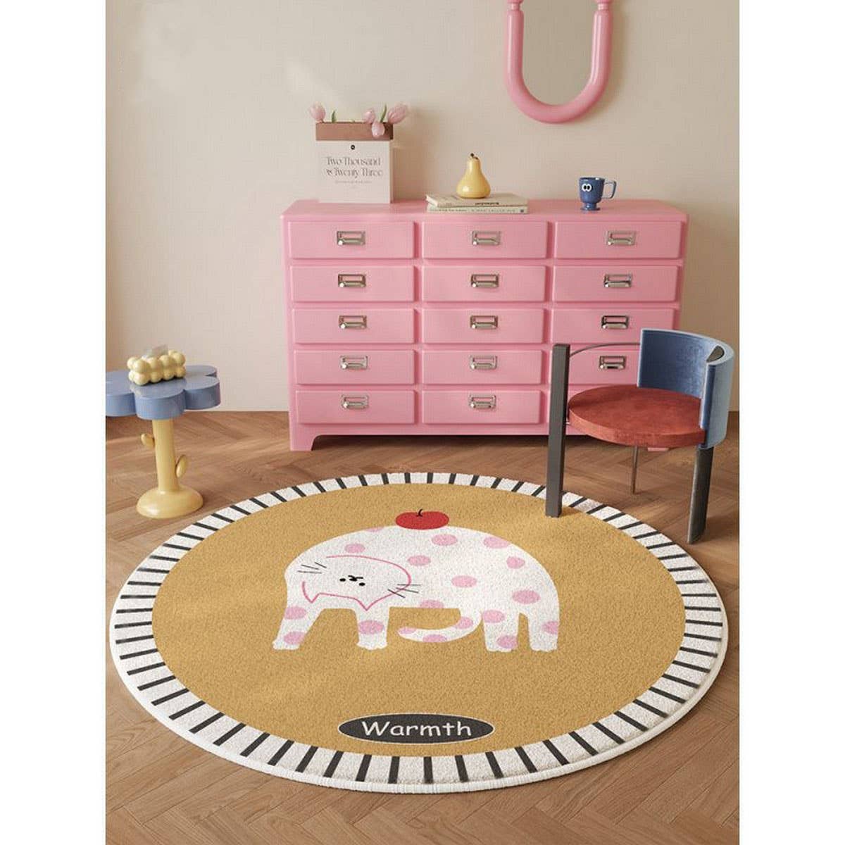Cute Cartoon Round Rug Plush Floor Mat for Bedroom