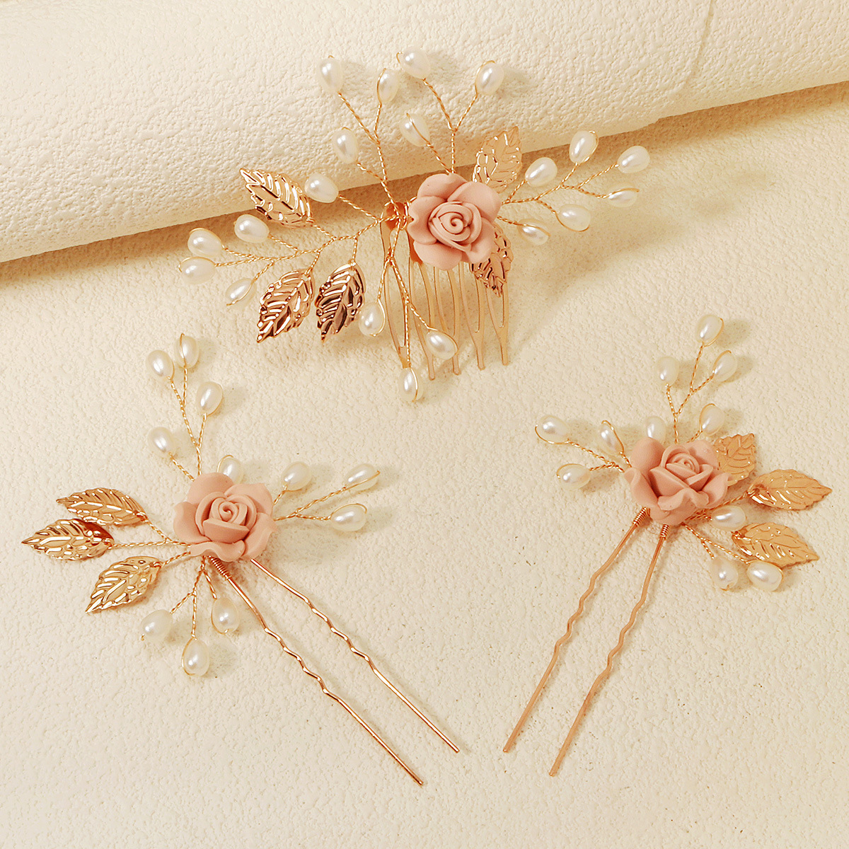Handmade Hair Pin Set - Vintage Pearl Flower Comb