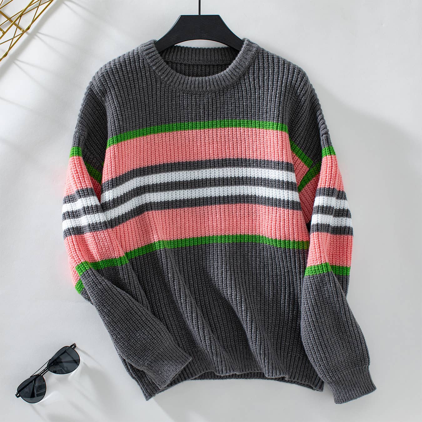 STRIPED PULLOVER FASHION CASUAL CREW NECK SWEATER