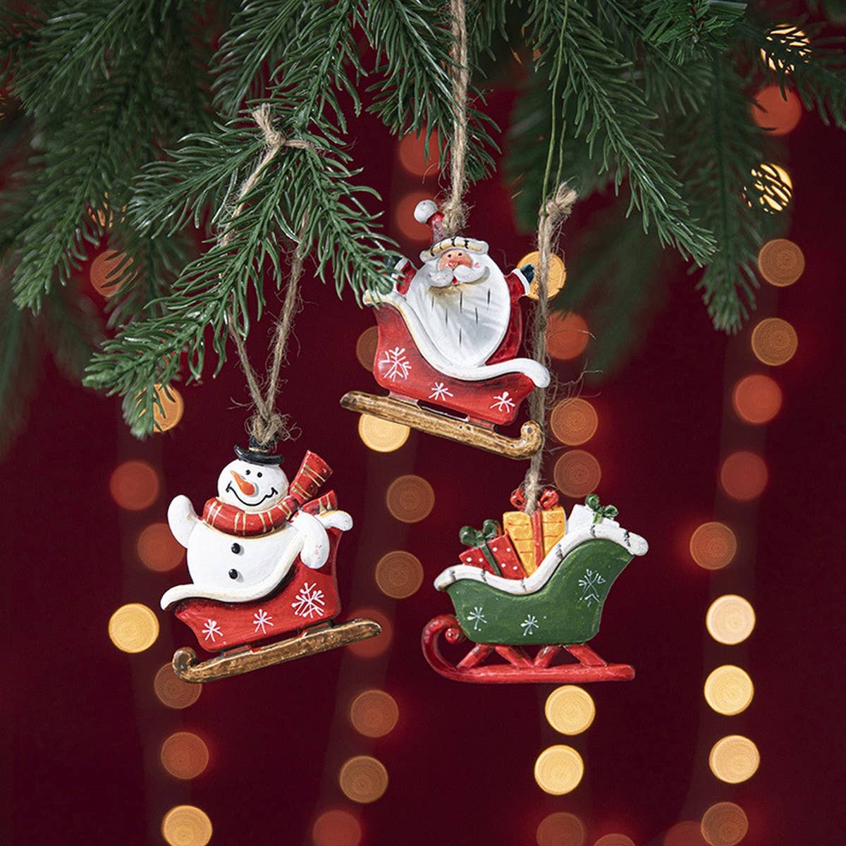 Resin Sled Snowman Santa Tree Hanging Decoration_CWMM9744