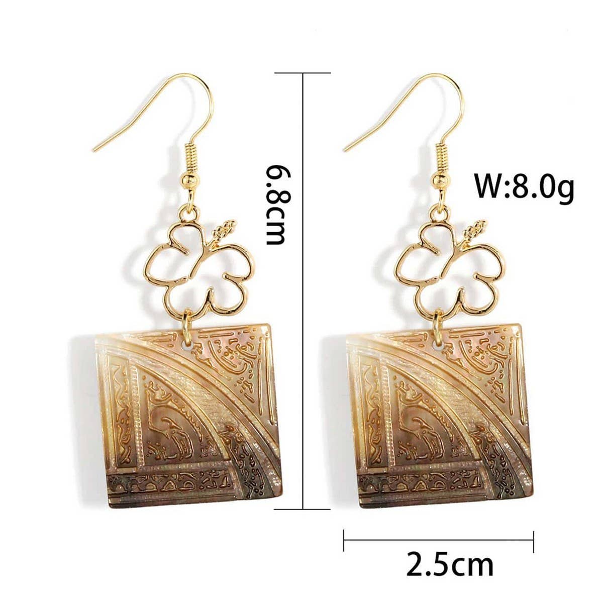 FASHION SQUARE CARVED NATURAL BLACK SHELL EARRINGS_CWMM4362