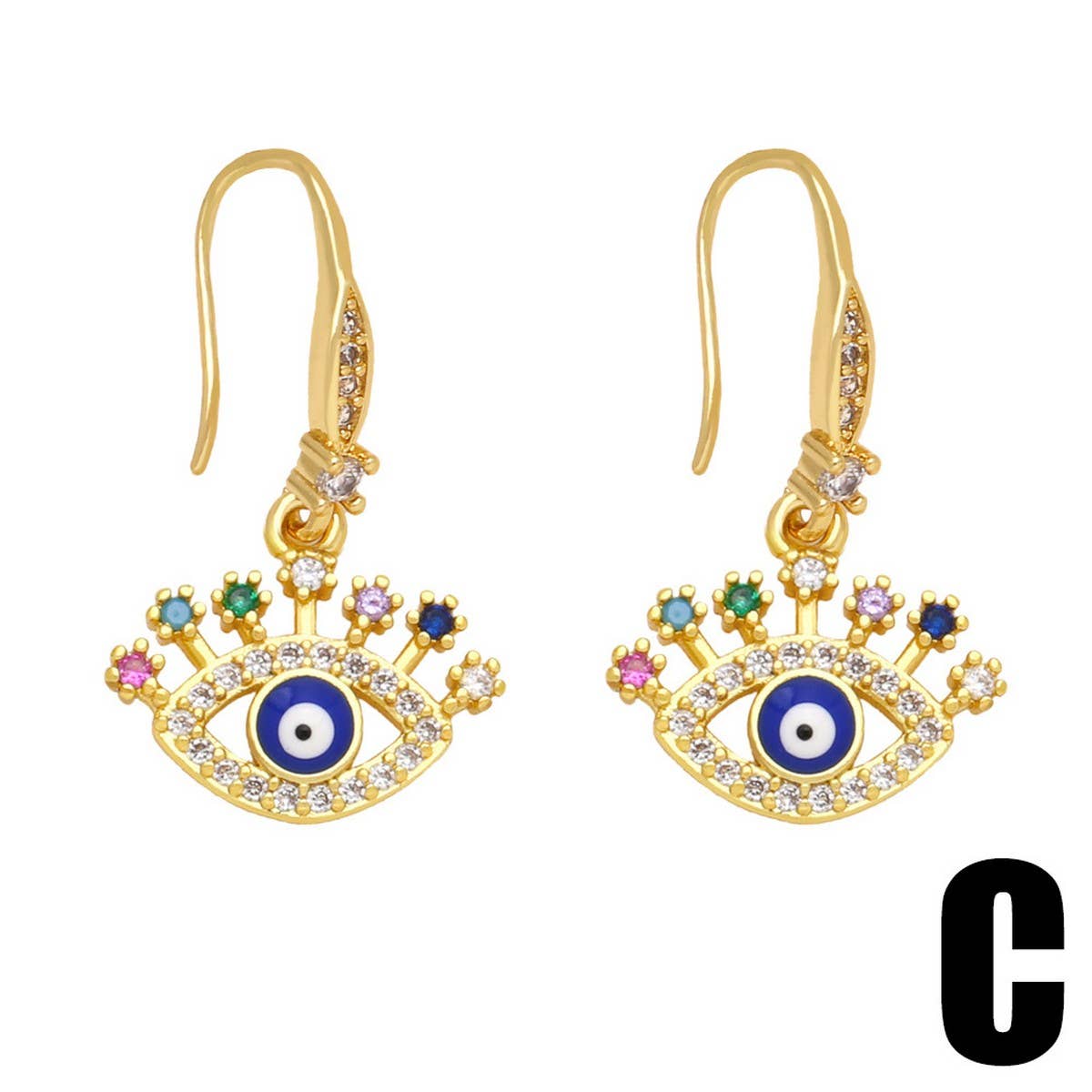COLORED ZIRCON DEVIL'S EYE PENDANT EARRINGS