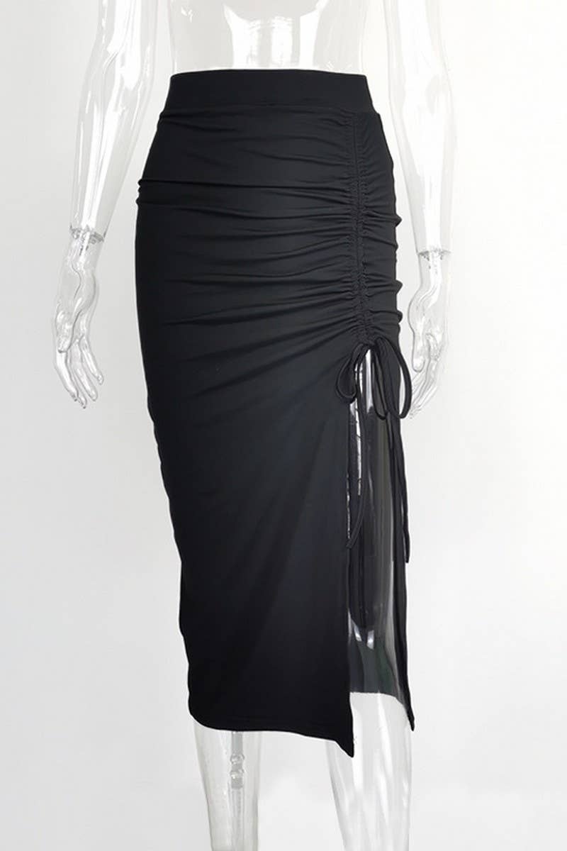 CWBMS0324_SOLID COLOR HIGH WAIST DRAWSTRING SLIM SKIRT