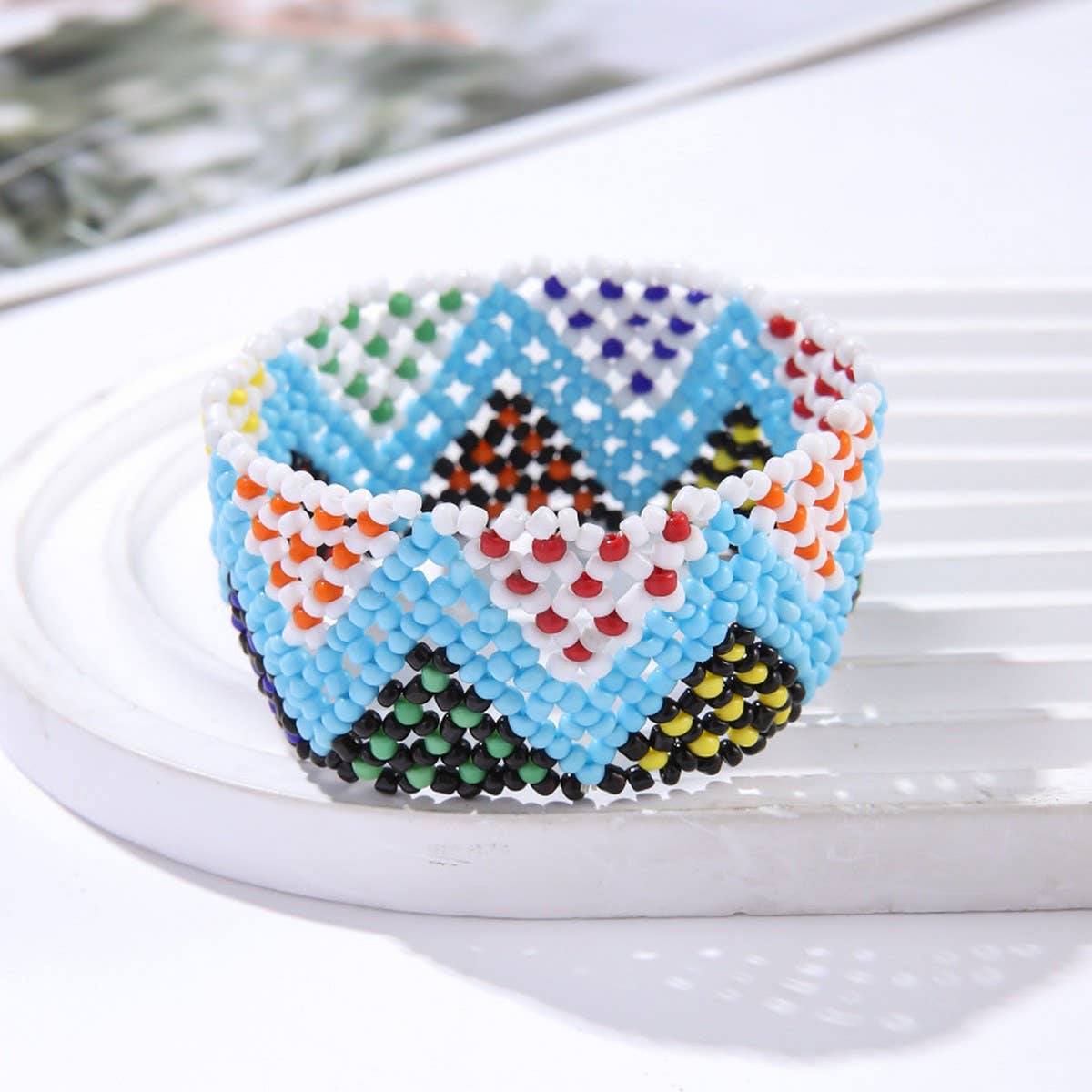 ETHNIC RICE BEAD WOVEN COLORFUL WIDE BRACELET