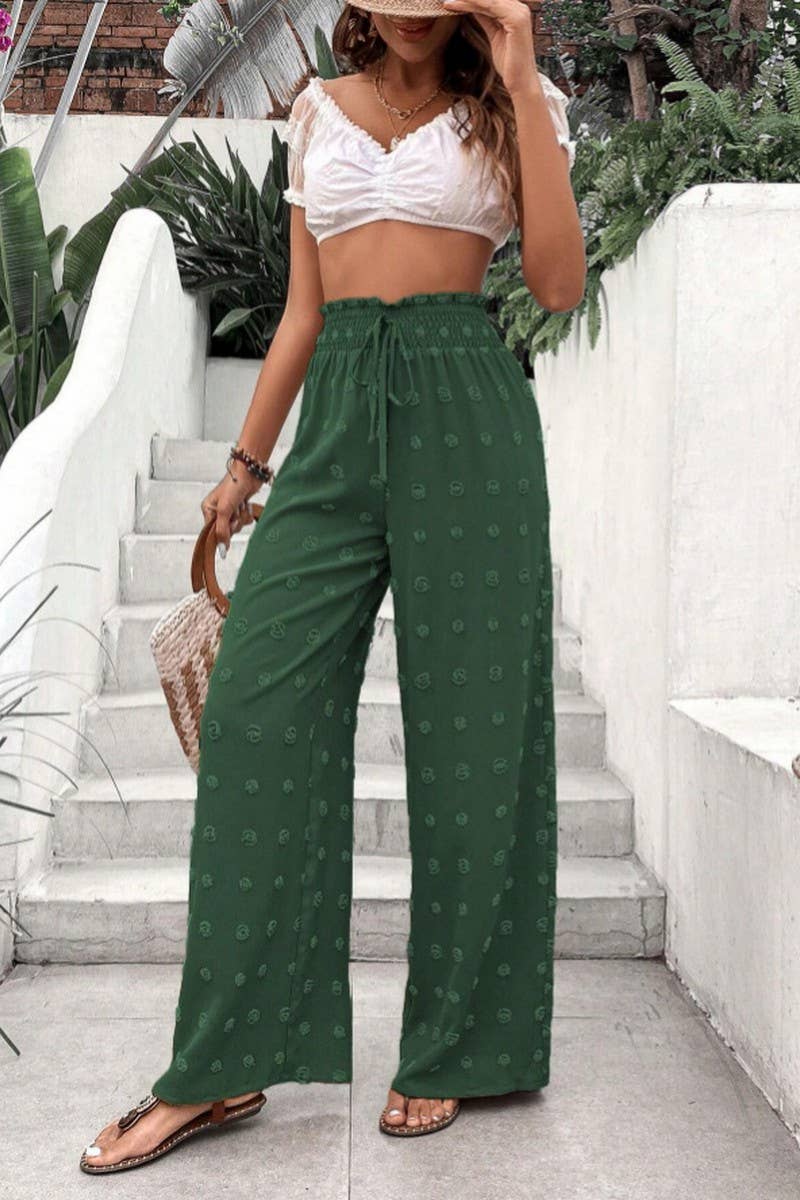 CWBLP0686_HIGH WAIST JACQUARD WIDE LEG CASUAL LONG PANTS