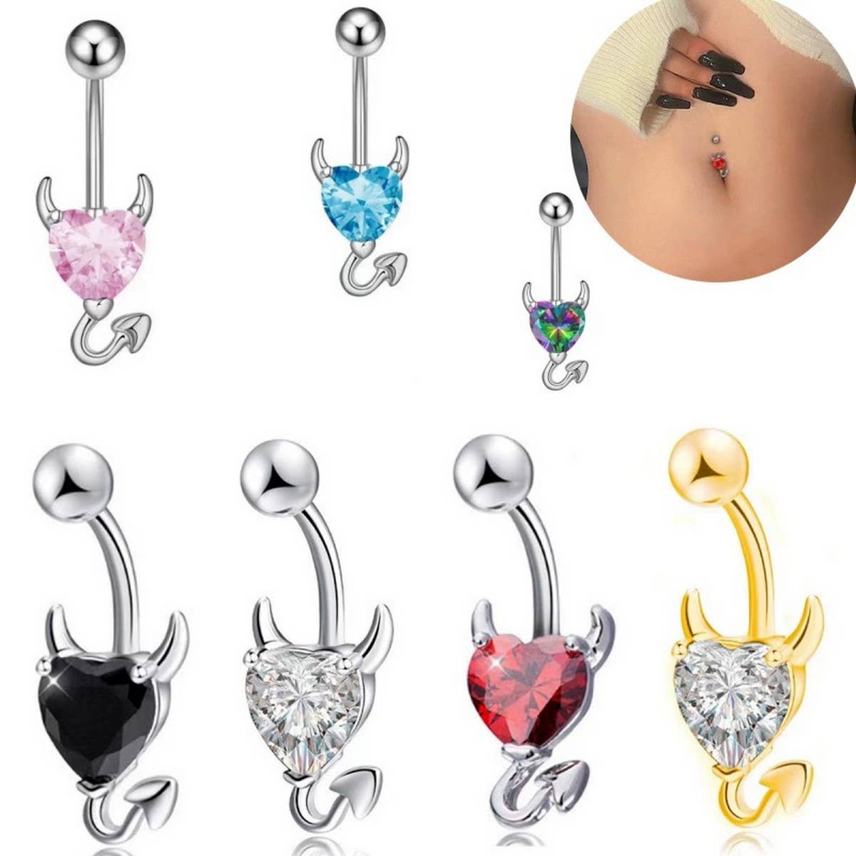 Devil Heart Zircon Belly Button Piercing Ring