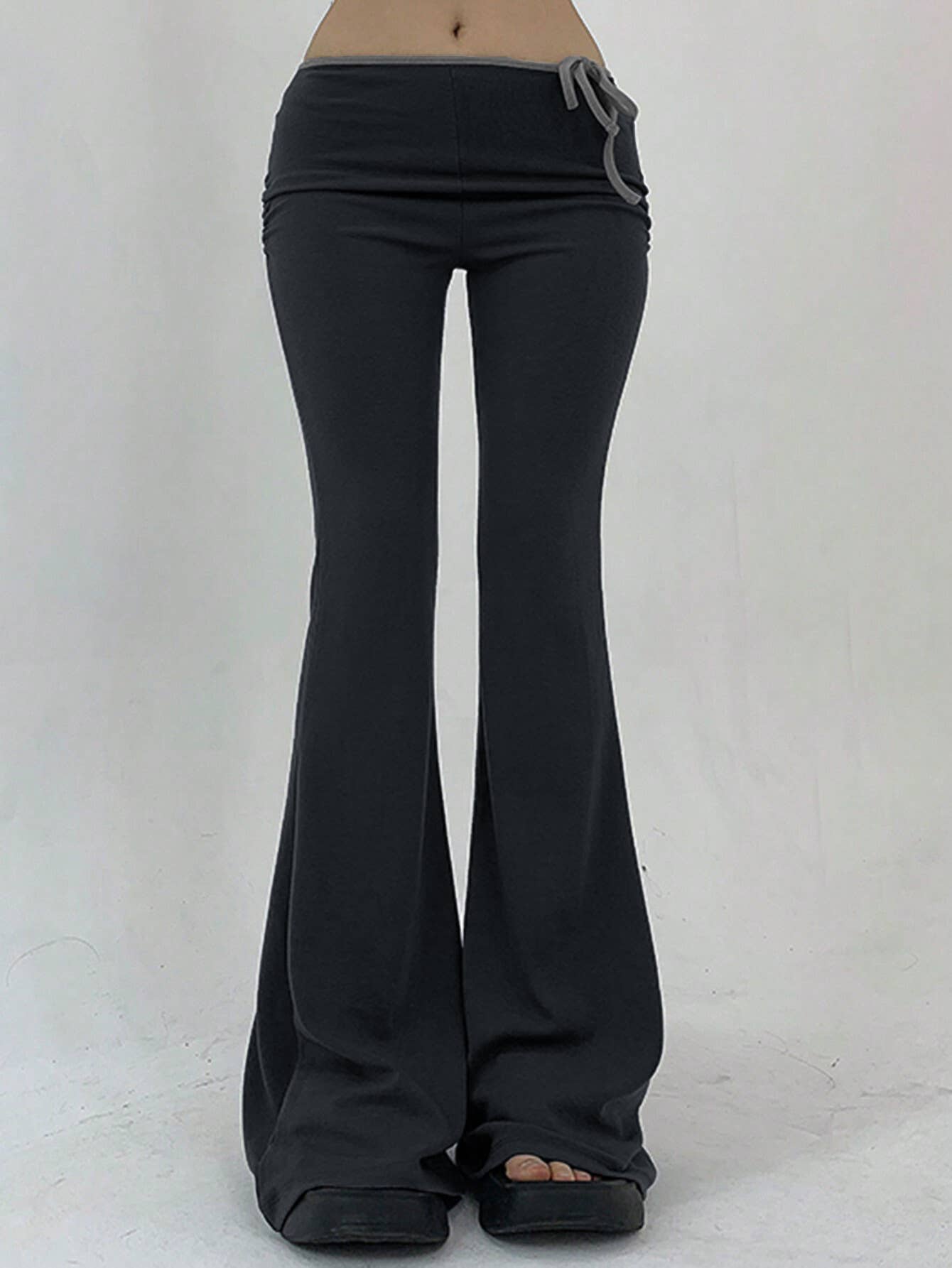 HIGH-WAISTED,SLIM,WIDE-LEGGED,LONG-FLARED PANTS