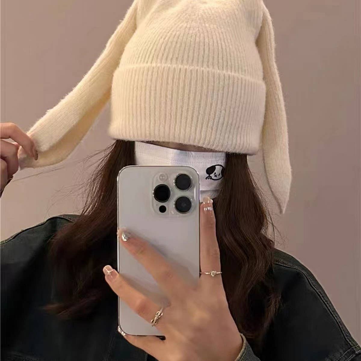CWAH2212_SOLID COLOR LONG EAR RABBIT KNITTED WOOL HAT