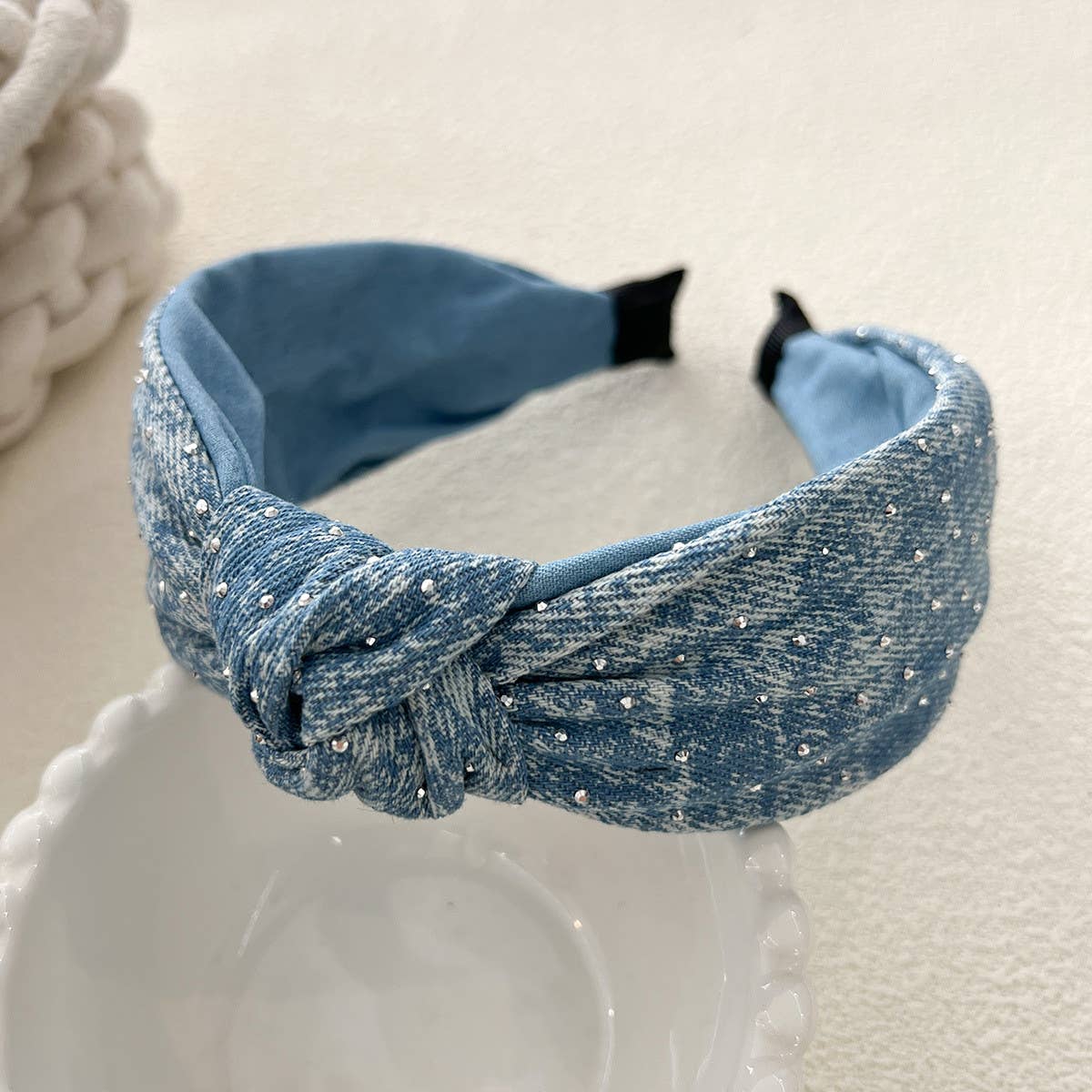 Denim Starry Puff Headband with Volume Sponge