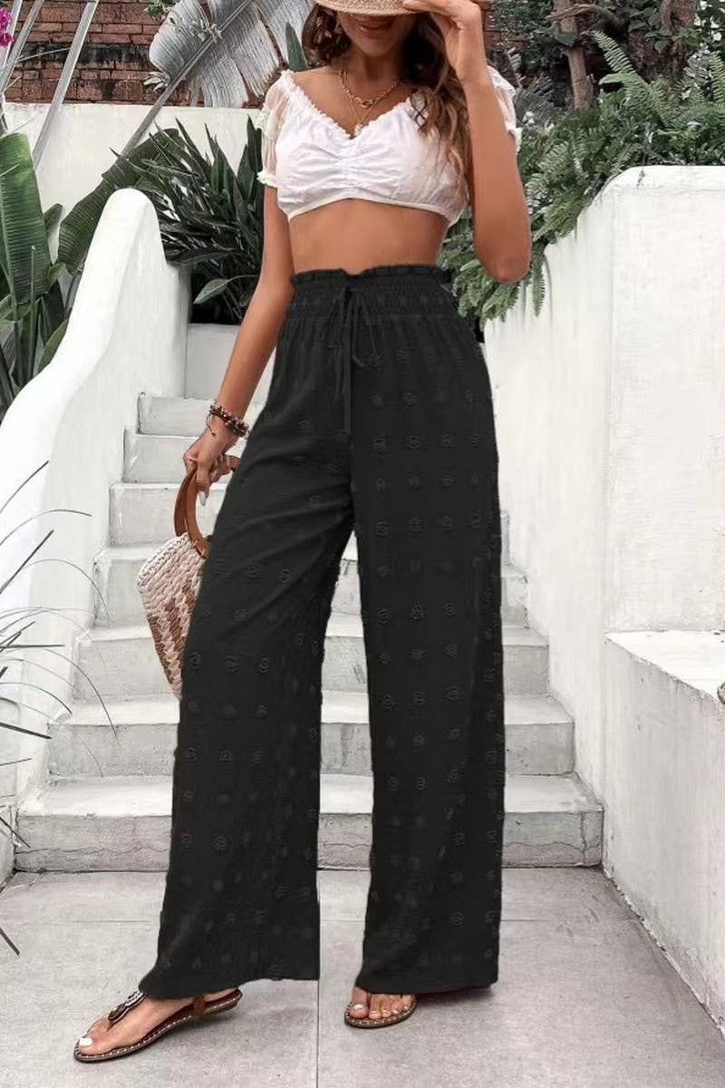 CWBLP1977_HIGH WAIST JACQUARD WIDE LEG LOUNGE PANTS