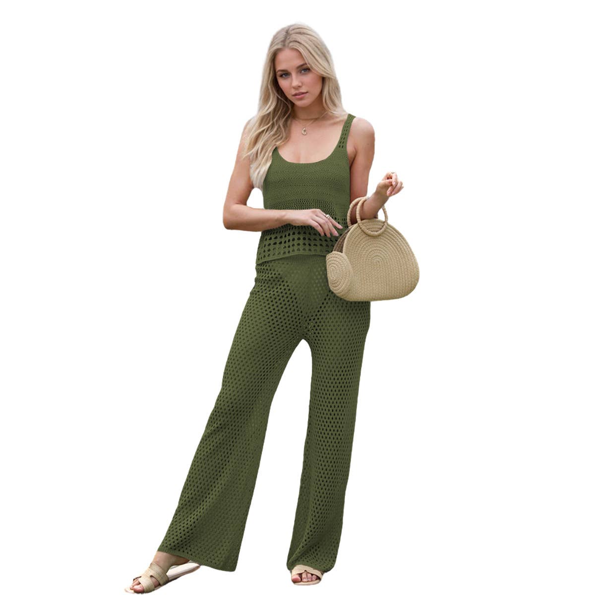 Short beach vest cutout pants solid color suit