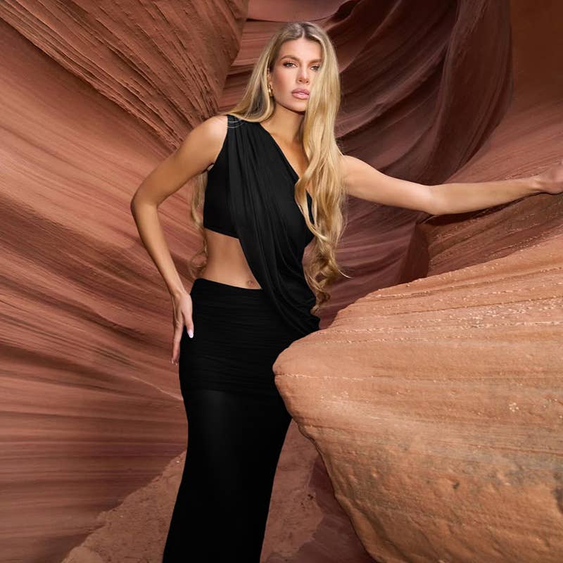 Sexy Off-Shoulder Crop Top with Bodycon Skirt Set