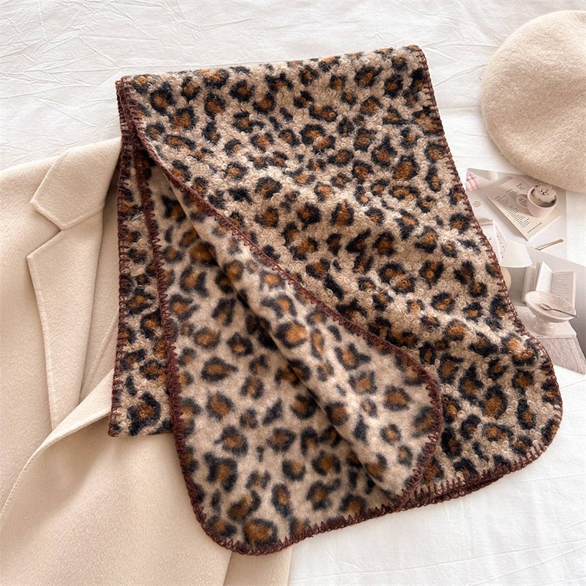 Vintage Leopard Tassel Scarf for Fall Winter