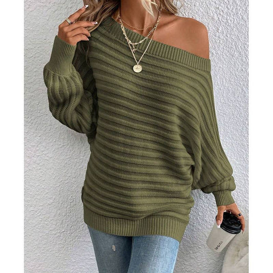 Three-dimensional stripe one-neck sweater