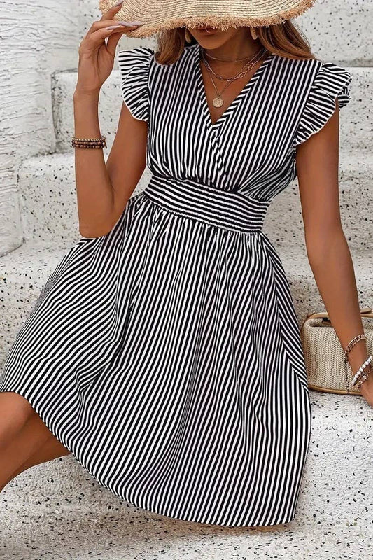 CWDSD8106_SUMMER STRIPED BUTTERFLY SLEEVE DRESS