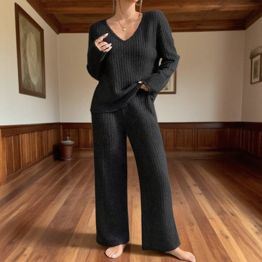 V-neck loose striped brushed long-sleeved suit